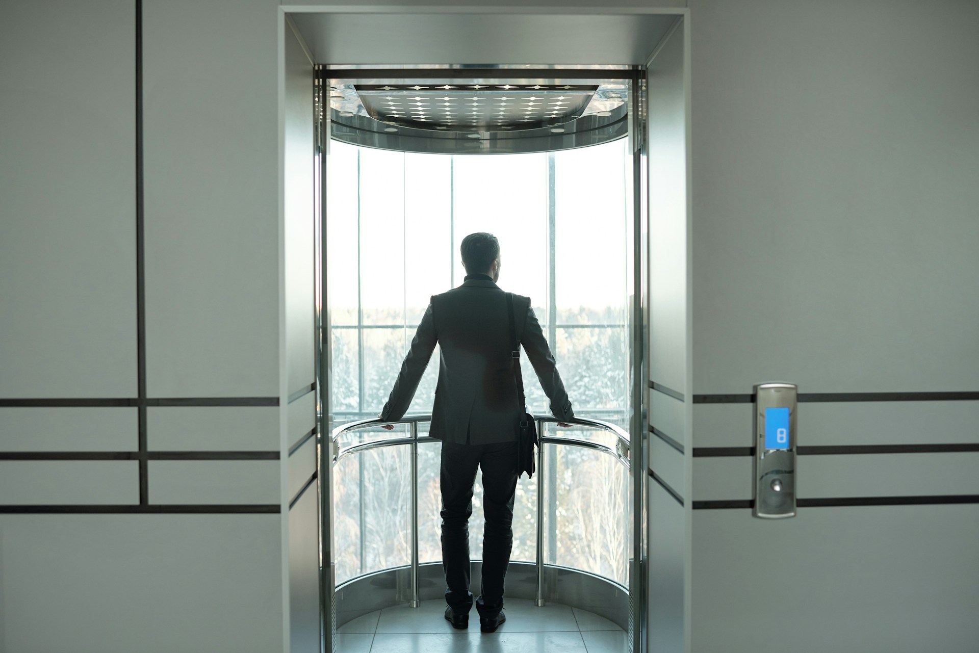 man on an elevator