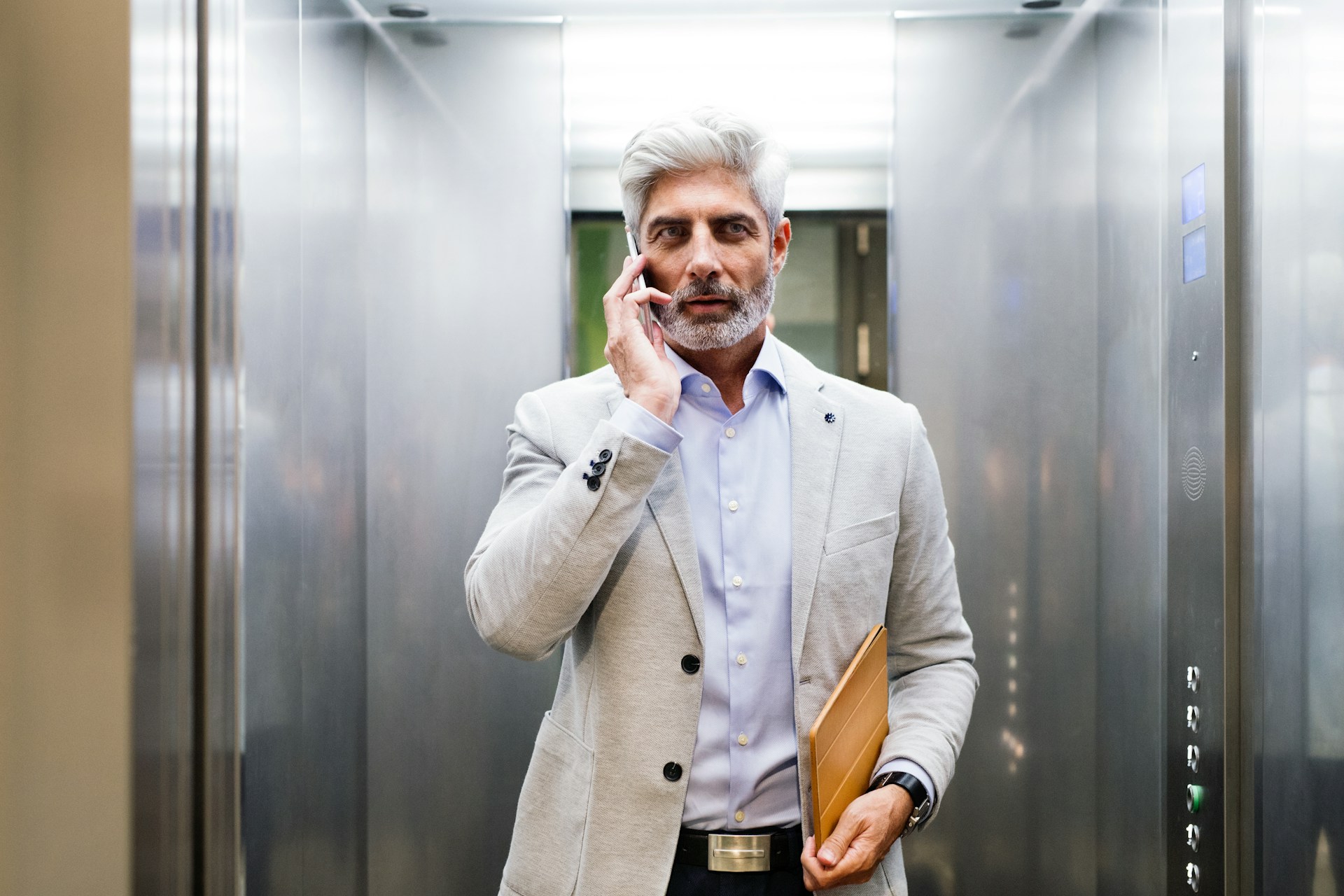 man in elevator